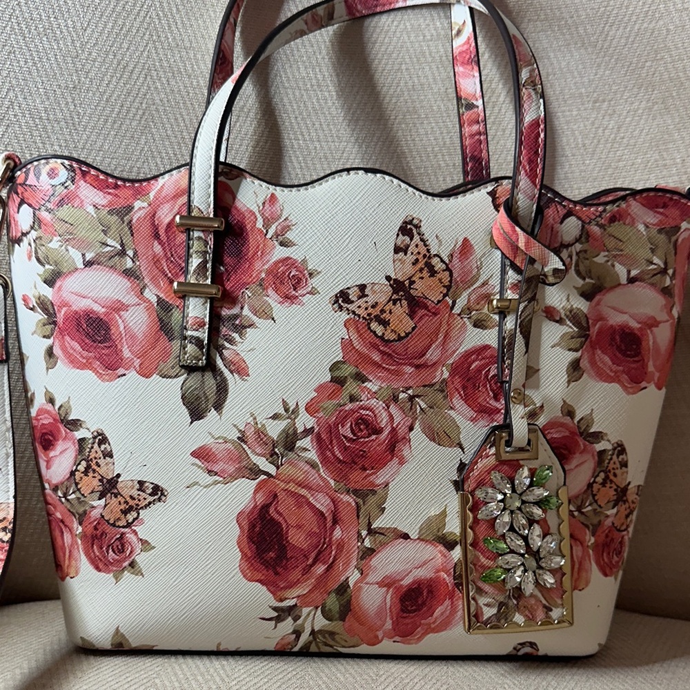 Aldo Floral White and Pink Women's Tote Bag - Picture 3 of 11